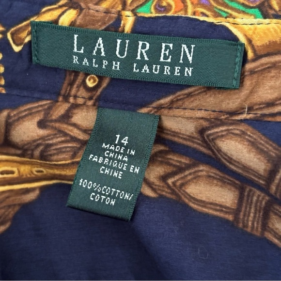 Lauren Ralph Lauren Equestrian Peplum Shirt 14 Button Front Blue - Picture 7 of 9